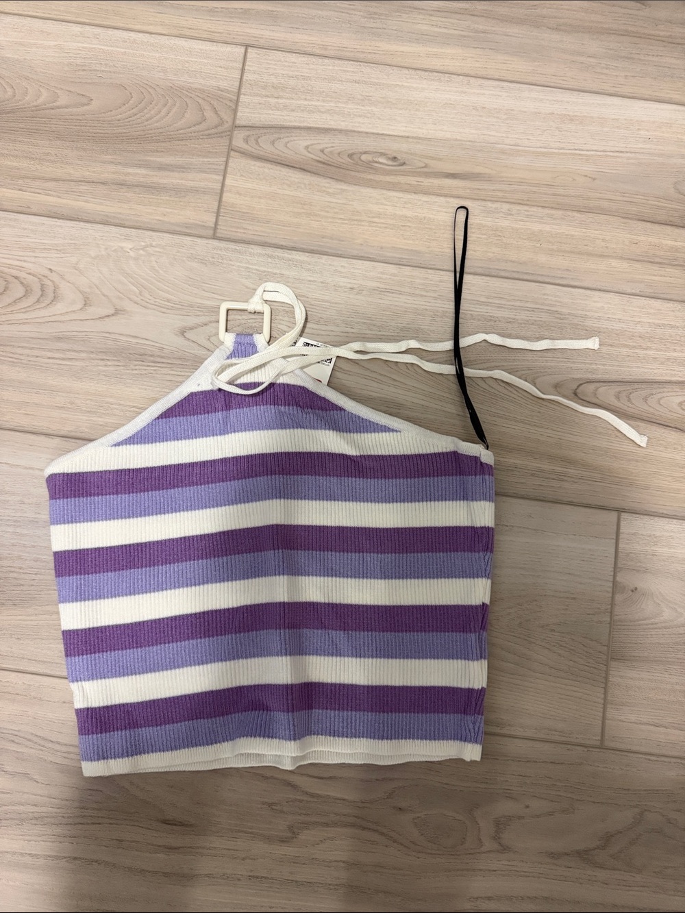 Divided Lavender and White Ribbed Halter Crop Top